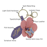Be Still Faux Leather and Metal Flower Keychain with Butterfly Charm