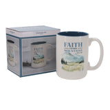 Faith Can Move Mountains Ceramic Mug with Blue Interior