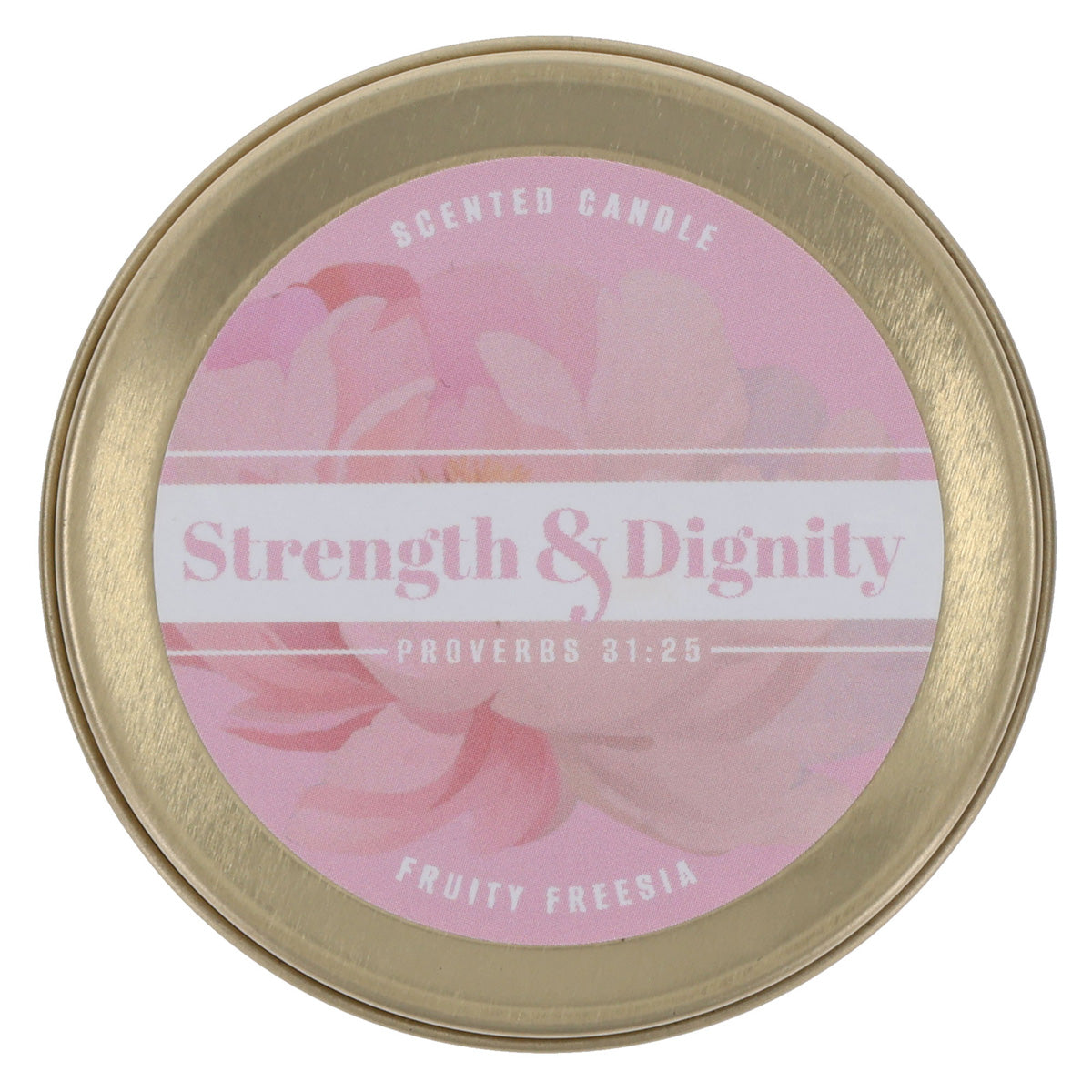 Strength & Dignity Fruity Freesia Scented Candle in Tin