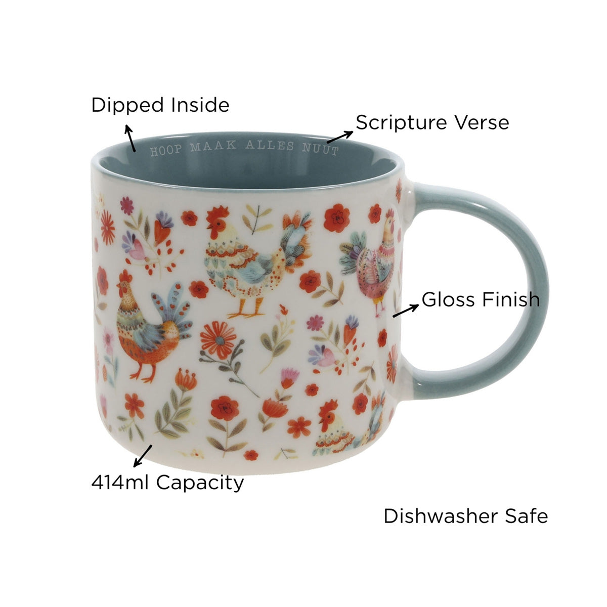 Hoop Maak Alles Nuut Afrikaans Ceramic Mug with Teal Interior