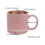 Strength and Dignity Pink Ceramic Mug with Floral Interior