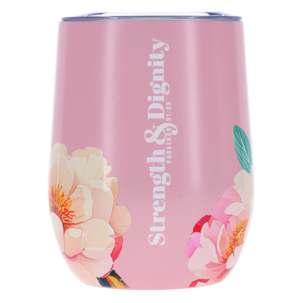 Travel Mug - Strength and Dignity (Stainless Steel, Pink Floral)