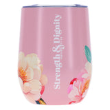 Travel Mug - Strength and Dignity (Stainless Steel, Pink Floral)