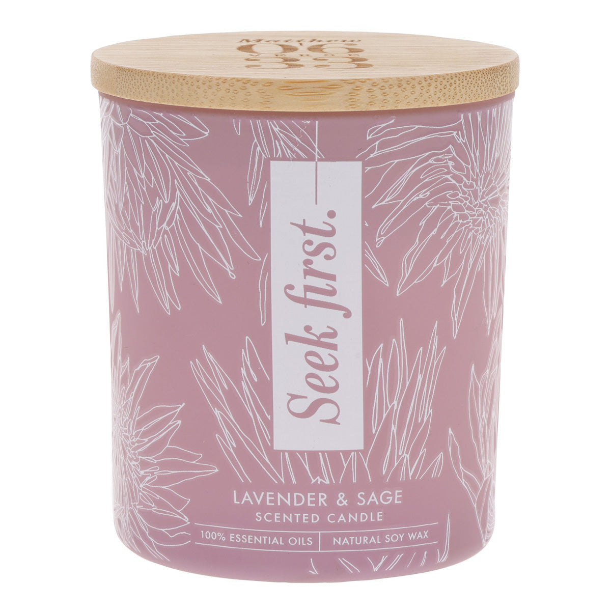 Seek First Calm Lavender and Sage Scented Candle with Bamboo Lid