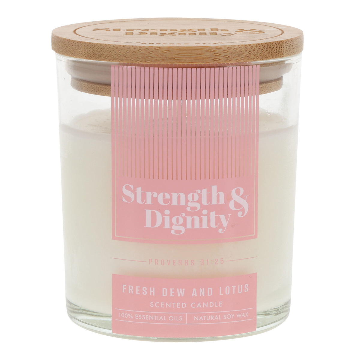 Strength and Dignity Fresh Dew & Lotus Scented Candle with Bamboo Lid