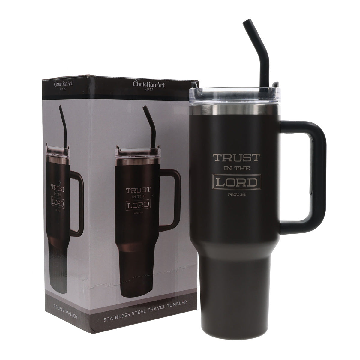 Travel Mug - Trust in the Lord (Stainless Steel, Large, Handle & Straw)