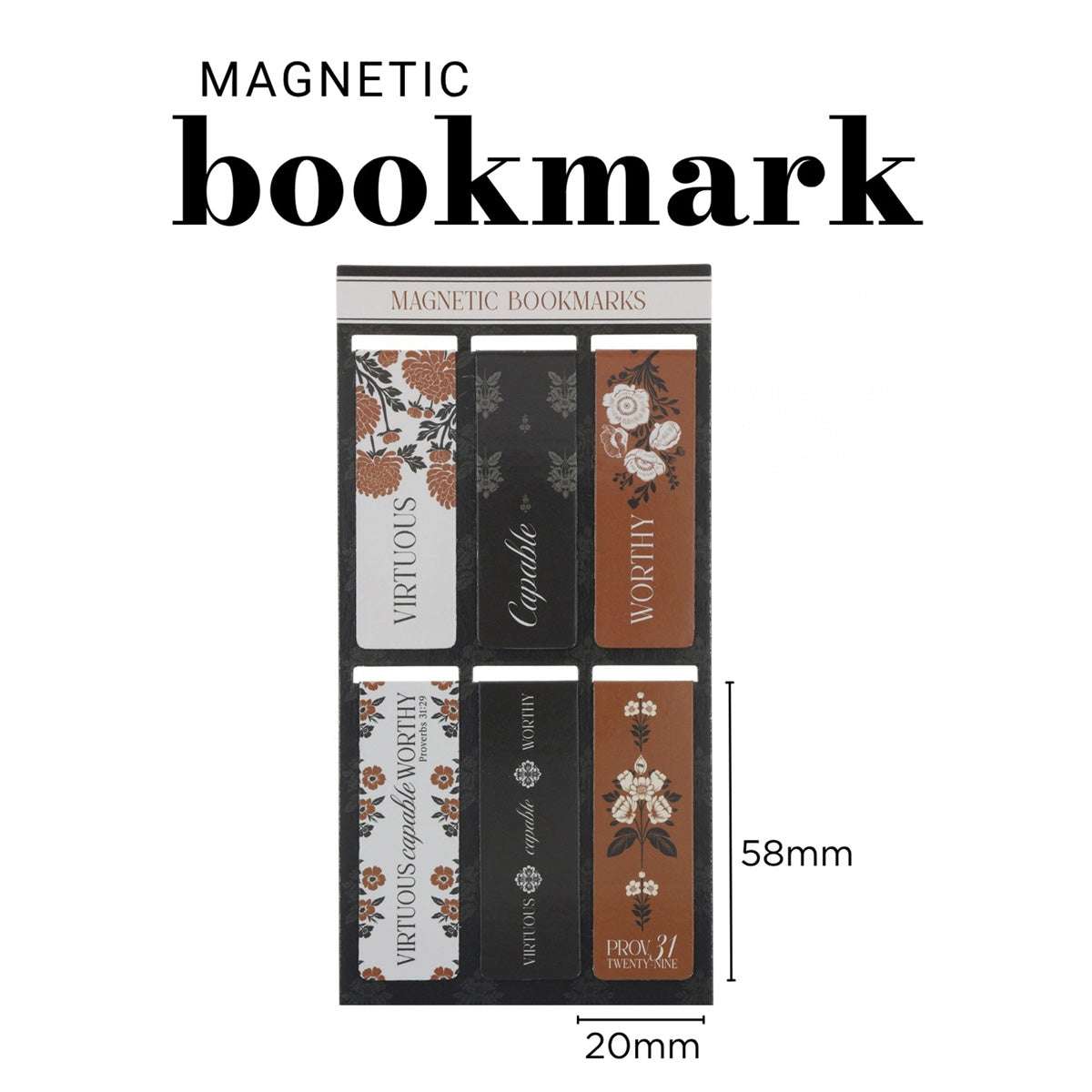 Virtuous Capable and Worthy Six-Piece Magnetic Bookmark Set