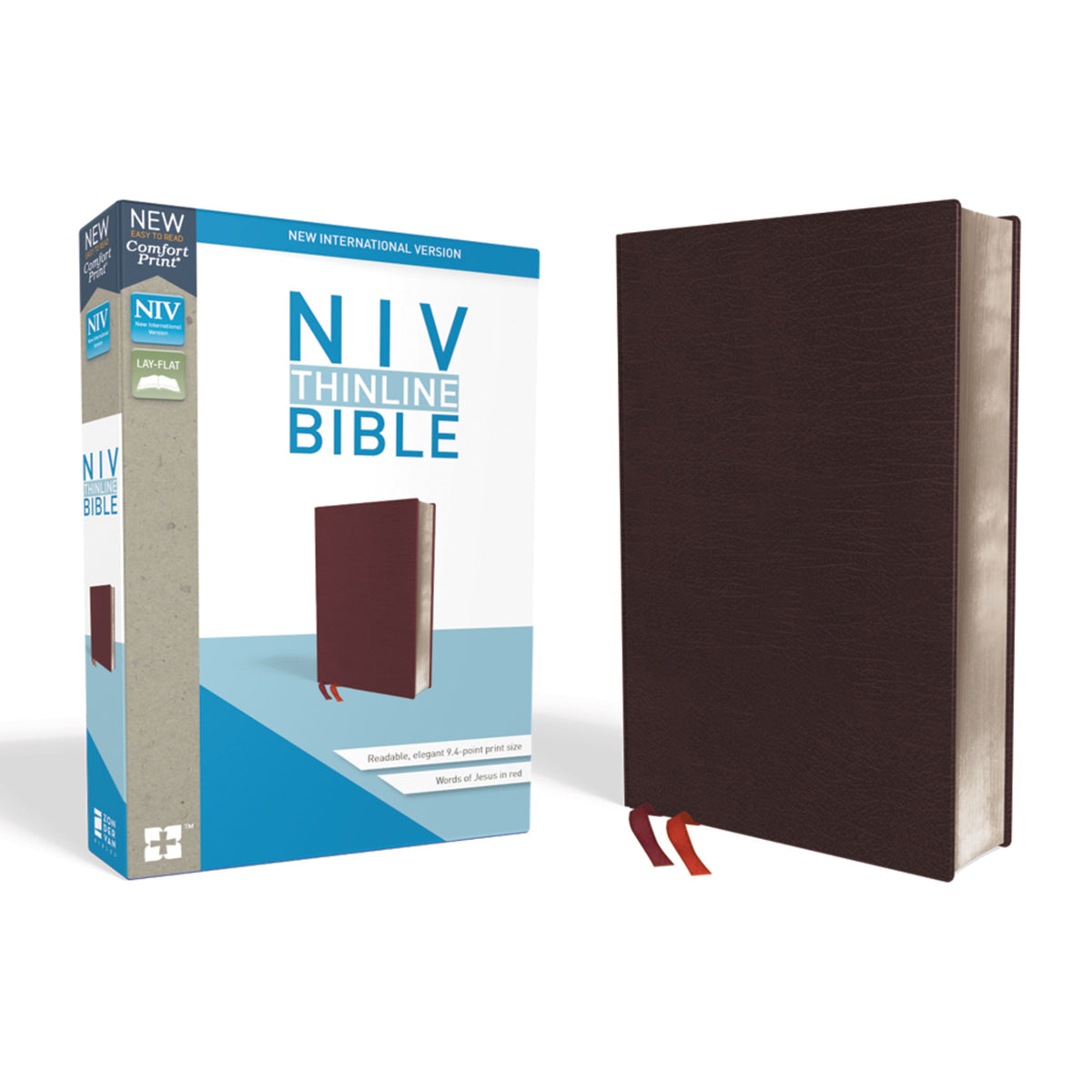 NIV Thinline Bible Burgundy Indexed Red Letter Edition(Comfort Print)(Bonded Lea