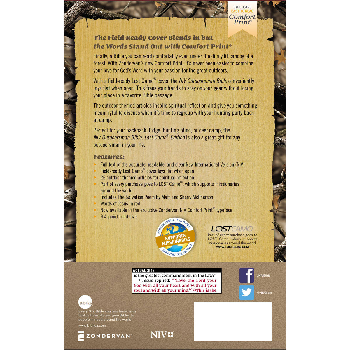 NIV Outdoorsman Bible Red Letter Lost Camo Ed (Comfort Print)(Imitation Leather)