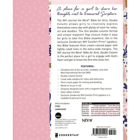 NIV Journal / Word / Girls Double-Column Pink Magnetic Closure Red Letter (Comfort Print)(Hardcover)