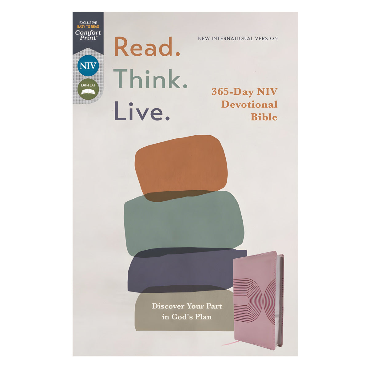 NIV Pink Imitation Leather Read Think Live 365-Day Devotional Comfort Print Bible