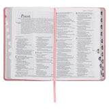 NLT Pink Pattern Faux Leather Standard Bible Thumb Indexed