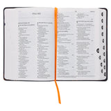 NLV Donkerblou en Oranje Kunsleer Standaard Bybel Met Duimgrepe
