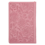 NLV Pienk Blomme Kunsleer Standaard Bybel Met Ritssluiter en Duimgrepe