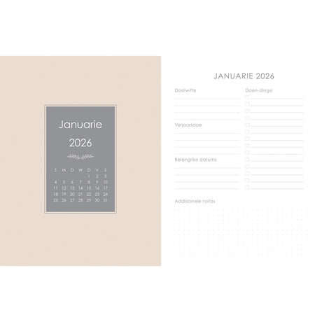 2026 18-Maande Dagbeplanner vir Vroue - Sterkte en Eer - Kunsleer met Rits