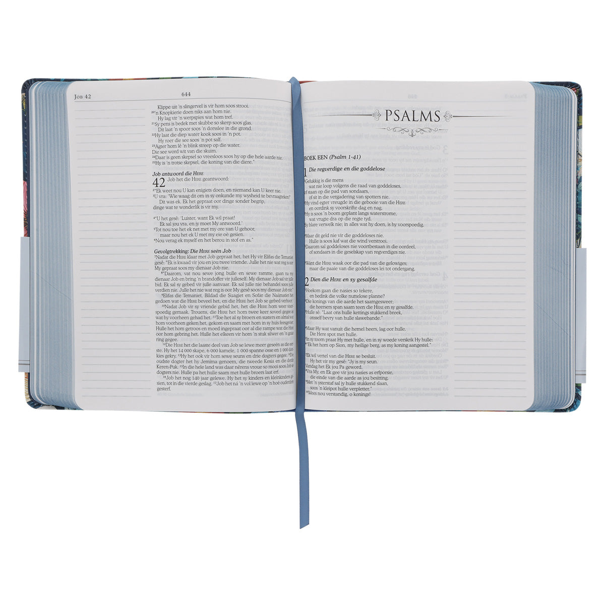 NLV Donkerblou Blomme Kunsleer Joernaal-Bybel