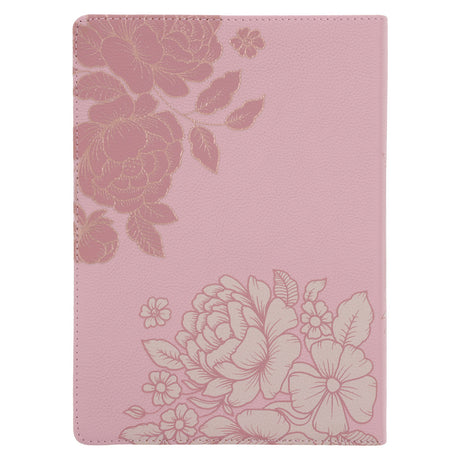 NLT Pink Peonies Genuine Leather Bible Large Print