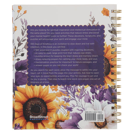 Bible Word Search Devotional: 100 Days of Kindness Large Print (Spiral-Bound)