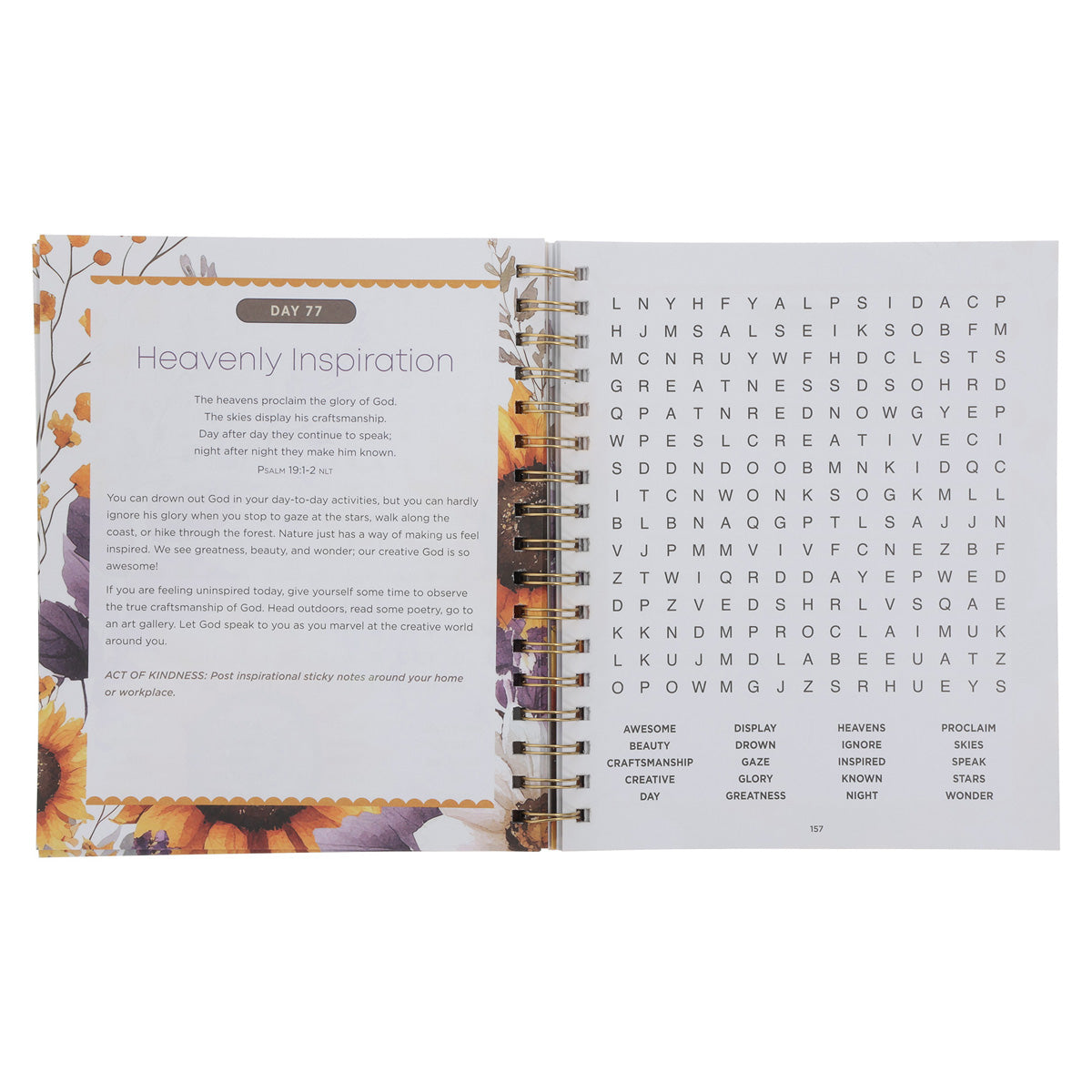 Bible Word Search Devotional: 100 Days of Kindness Large Print (Spiral-Bound)