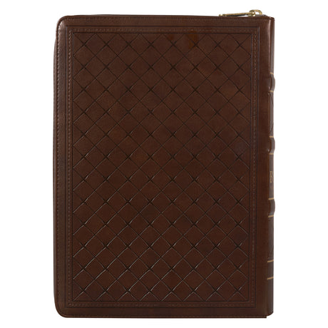 NLV Neutbruin Kunsleer Bybel Grootdruk Met Ritssluiter & Duimgrepe