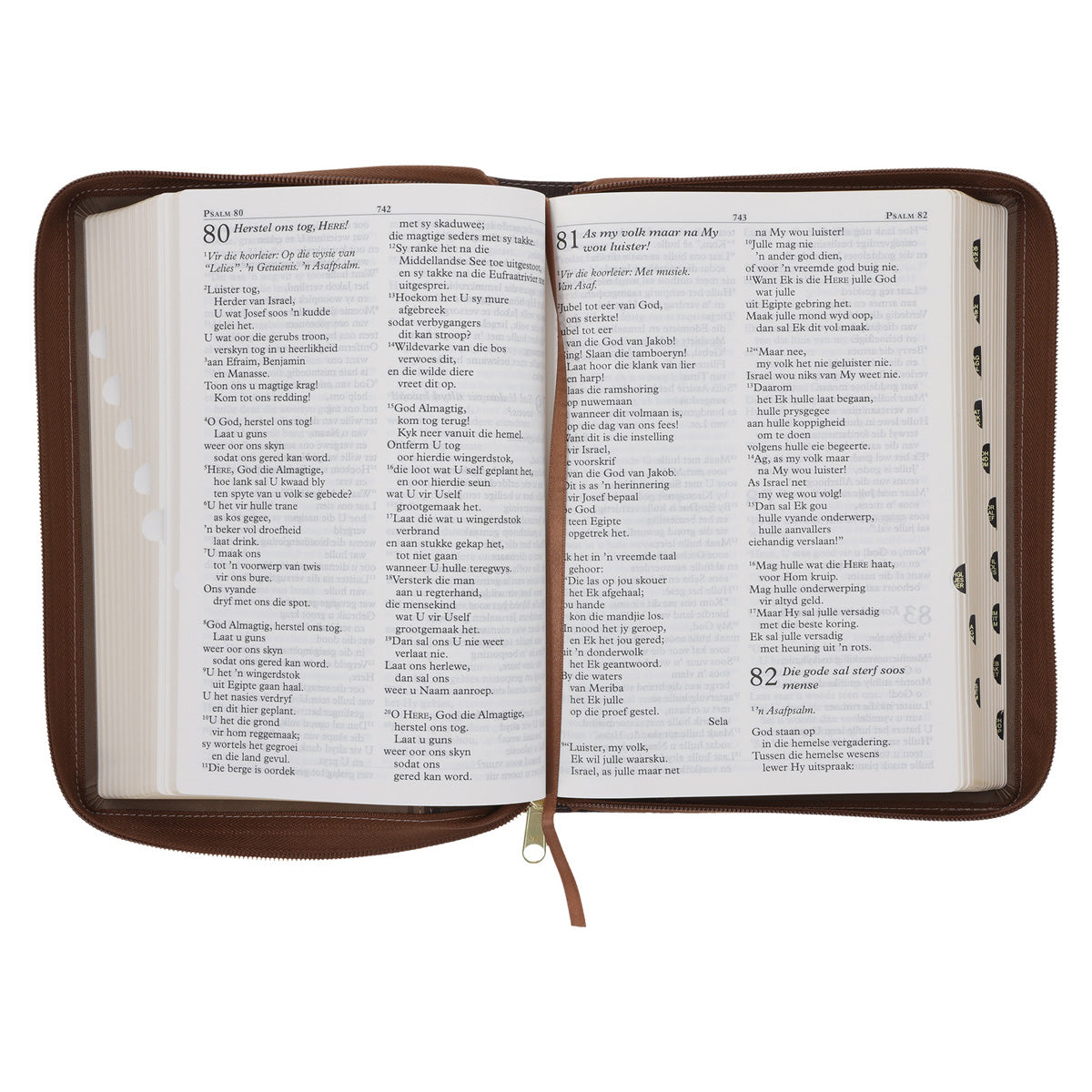 NLV Tweekleur Bruin Kunsleer Bybel Grootdruk Met Ritssluiter & Duimgrepe