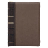 NLV Tweekleur Bruin Kunsleer Bybel Grootdruk Met Ritssluiter & Duimgrepe