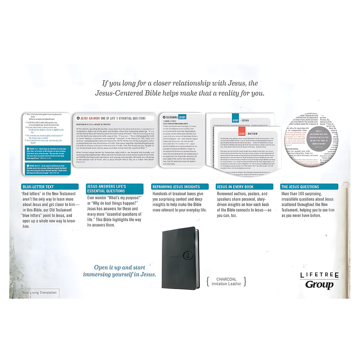 NLT Charcoal Imitation Leather Jesus-Centered Bible