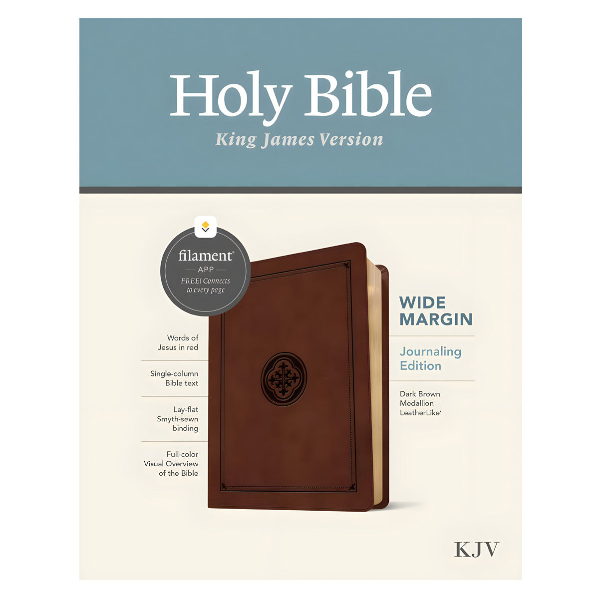 KJV Wide Margin Filament Bible, Red Letter, Imitation Leather, Dark Brown Medallion