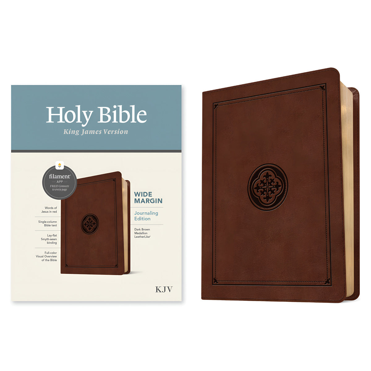 KJV Wide Margin Filament Bible, Red Letter, Imitation Leather, Dark Brown Medallion