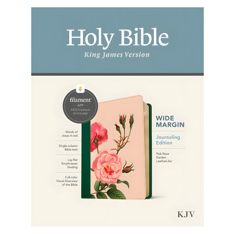 KJV Wide Margin Filament Bible, Red Letter, Imitation Leather, Pink Rose Garden
