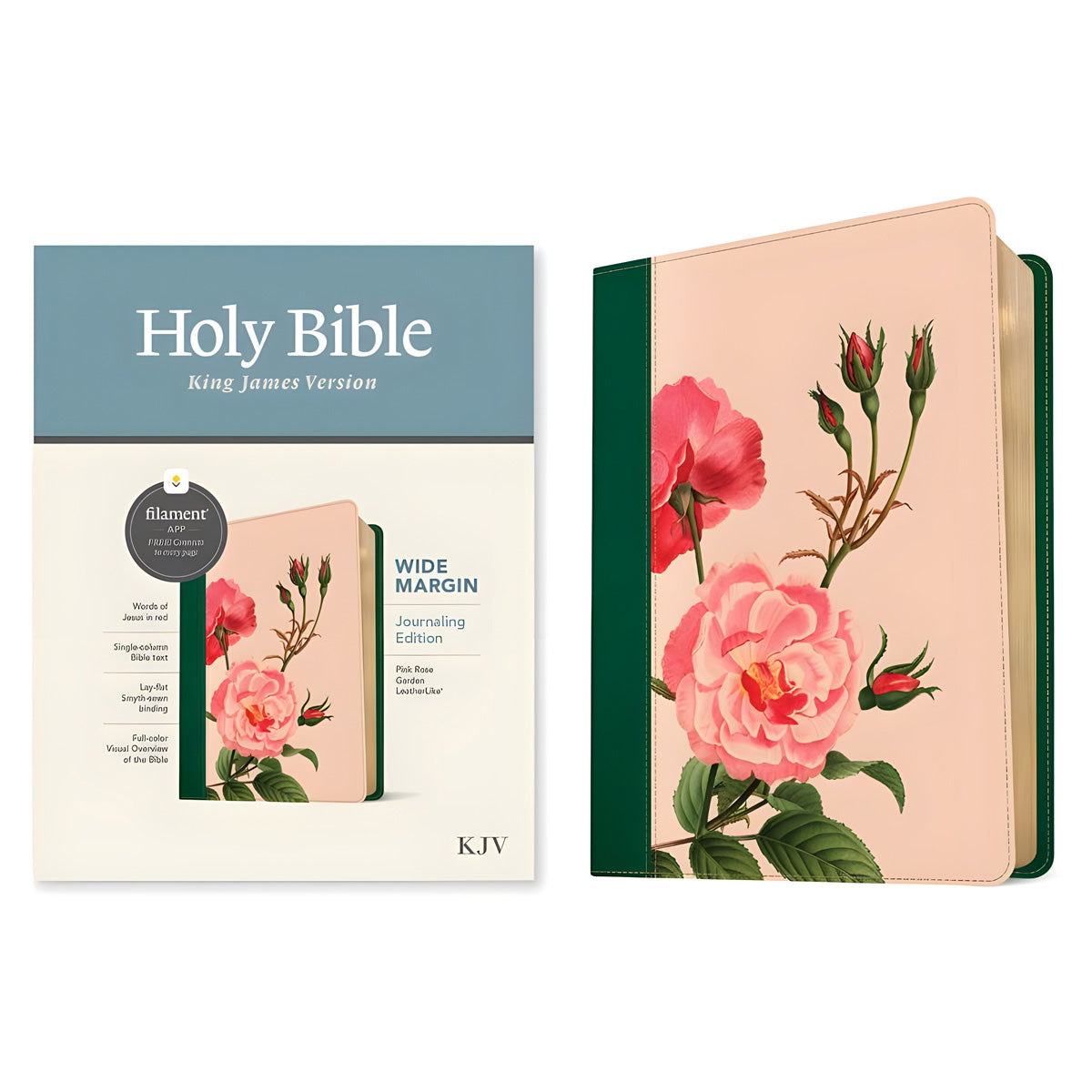 KJV Wide Margin Filament Bible, Red Letter, Imitation Leather, Pink Rose Garden