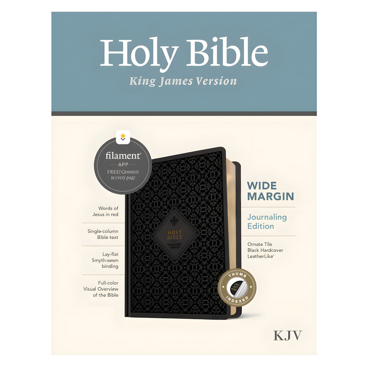 KJV Wide Margin Filament Bible, Red Letter, Indexed, Hardcover, Ornate Tile Black