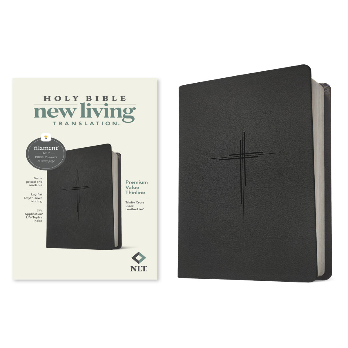 NLT Trinity Cross Black Imitation Leather Filament Premium Value Thinline Bible