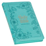 KJV Teal Floral Faux Leather Flexcover Deluxe Gift Bible With Zip