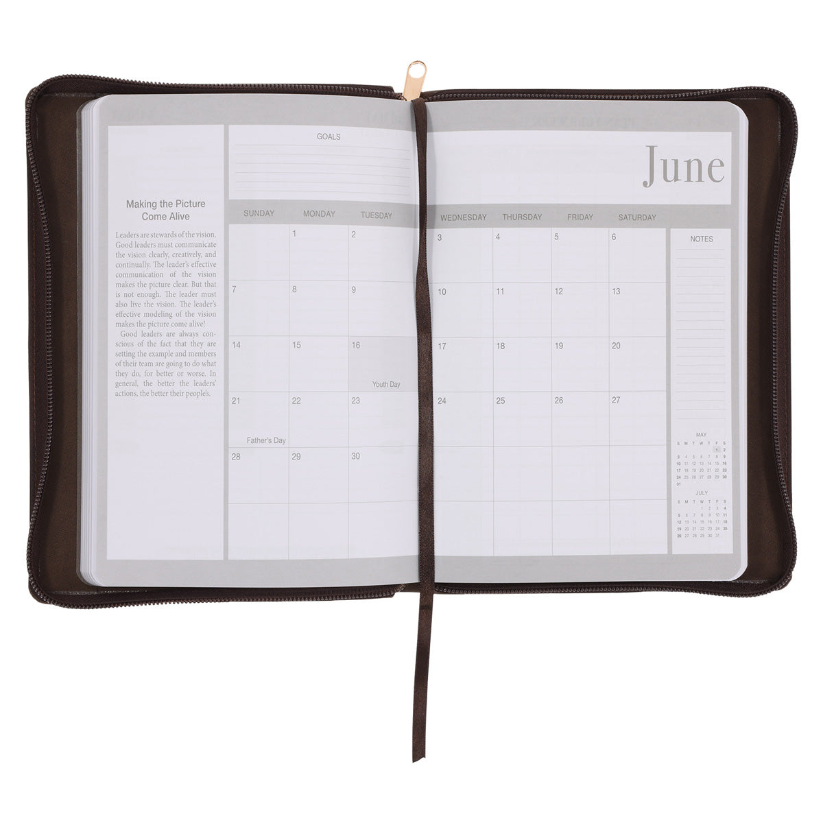 2026 John Maxwell A5 Diary - Daily Planner Brown - Imitation Leather with Zip