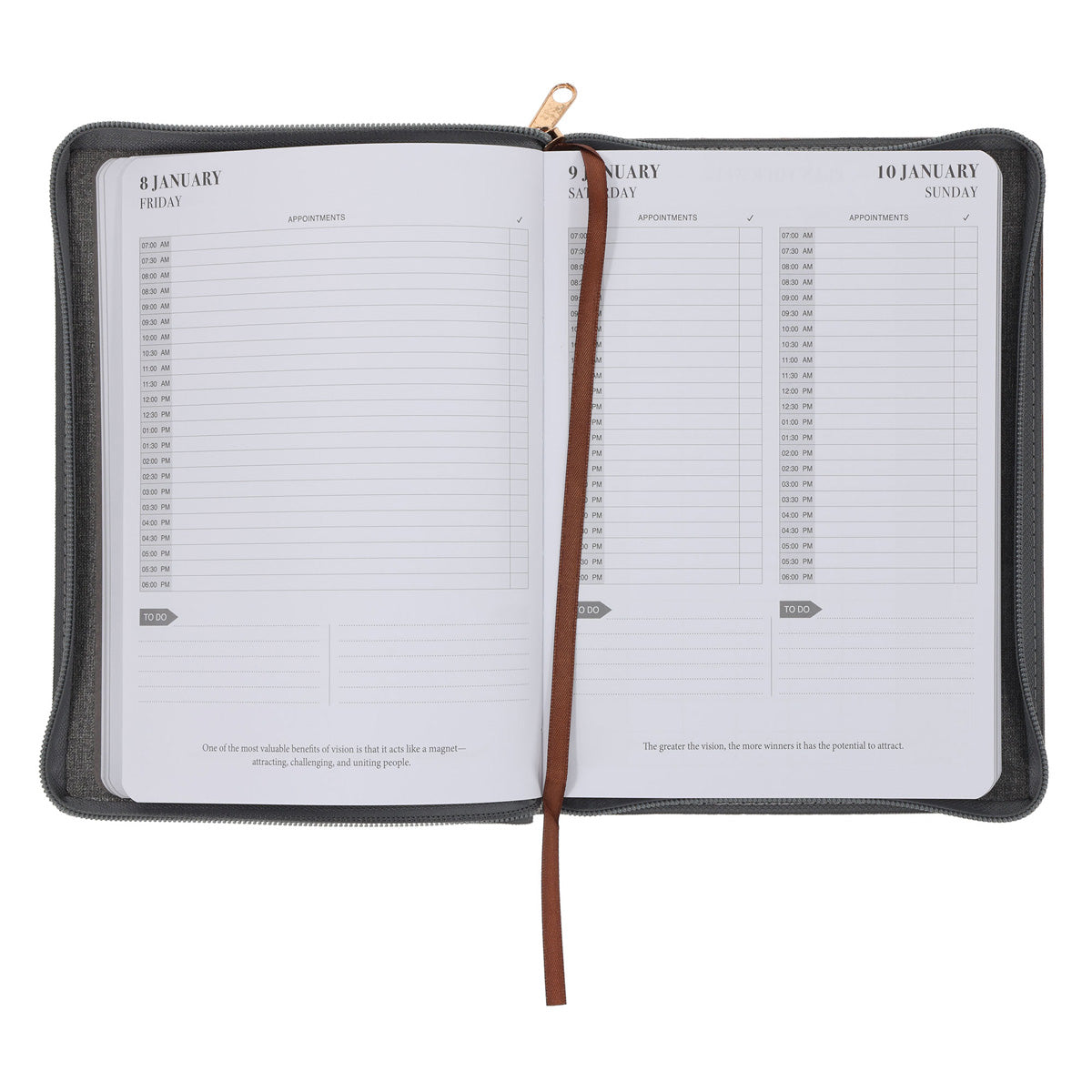 2027 John Maxwell A5 Diary - Daily Planner Grey - Imitation Leather with Zip