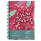 2027 Diary - Daily Planner - Inspirational - Focus on What Matters - Wirebound