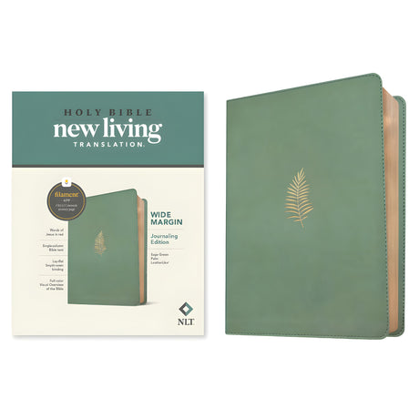 NLT Sage Green Palm Imitation Leather Filament Wide Margin Bible