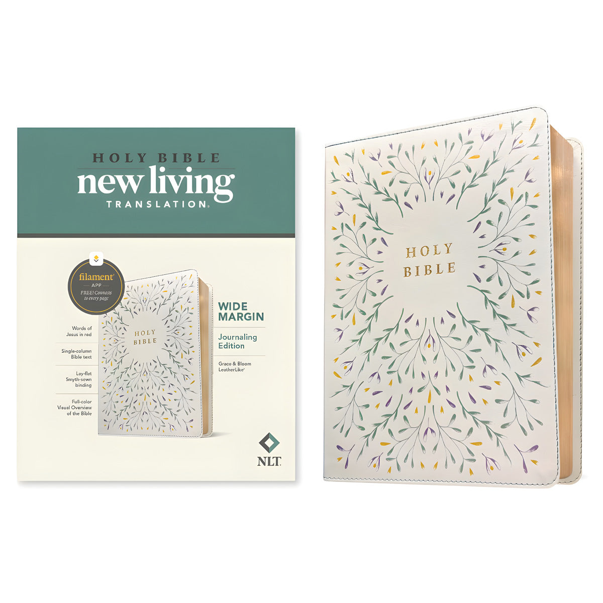 NLT Grace and Bloom Imitation Leather Filament Wide Margin Bible