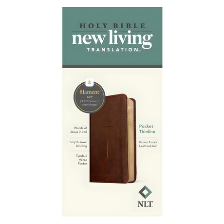 NLT Brown Cross Imitation Leather Filament Pocket Thinline Bible Red Letter
