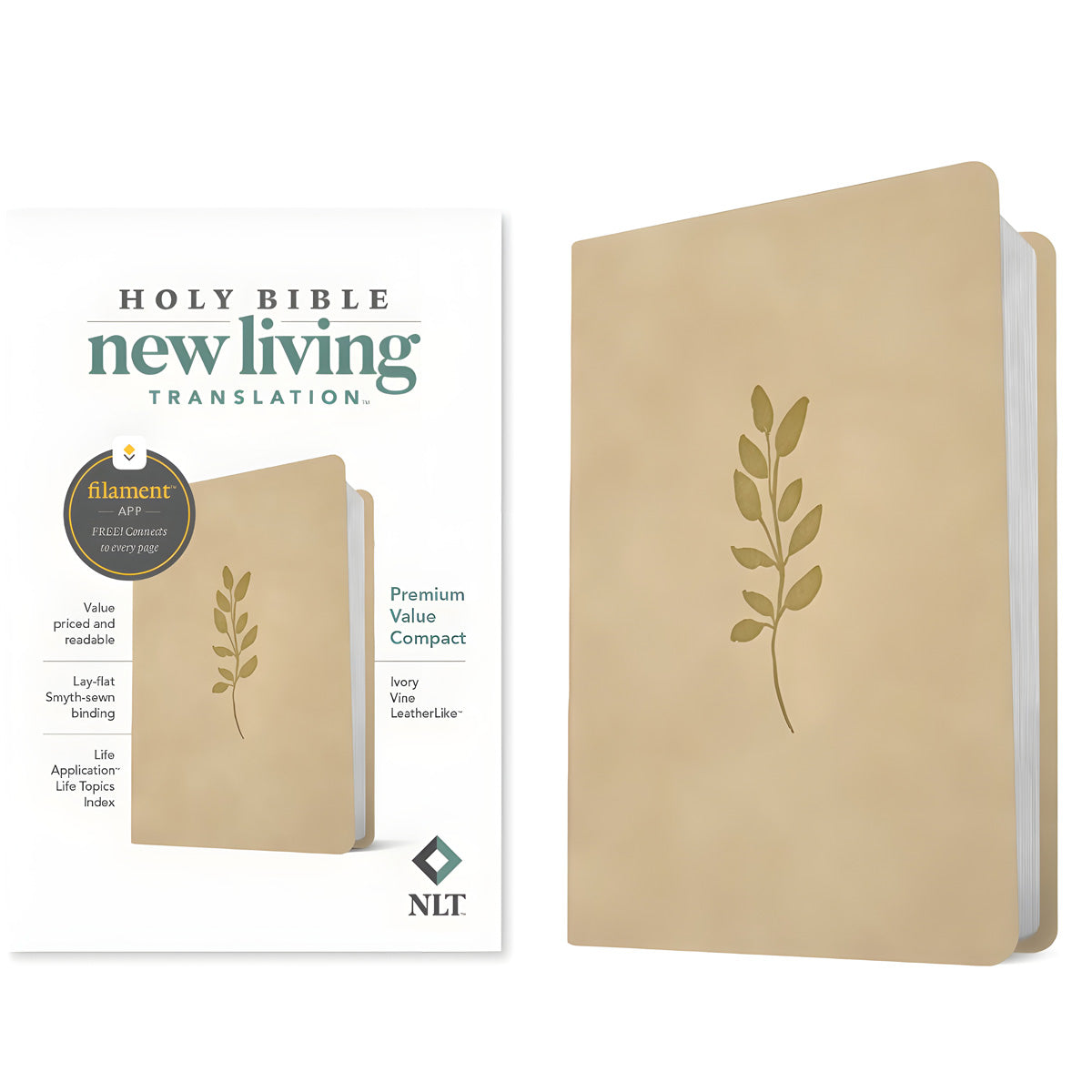 NLT Ivory Vine Imitation Leather Filament Premium Value Compact Bible