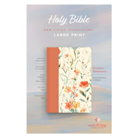 NLT Peach Meadows Landscape Hardcover Slimline Reference Bible Red Letter Large Print