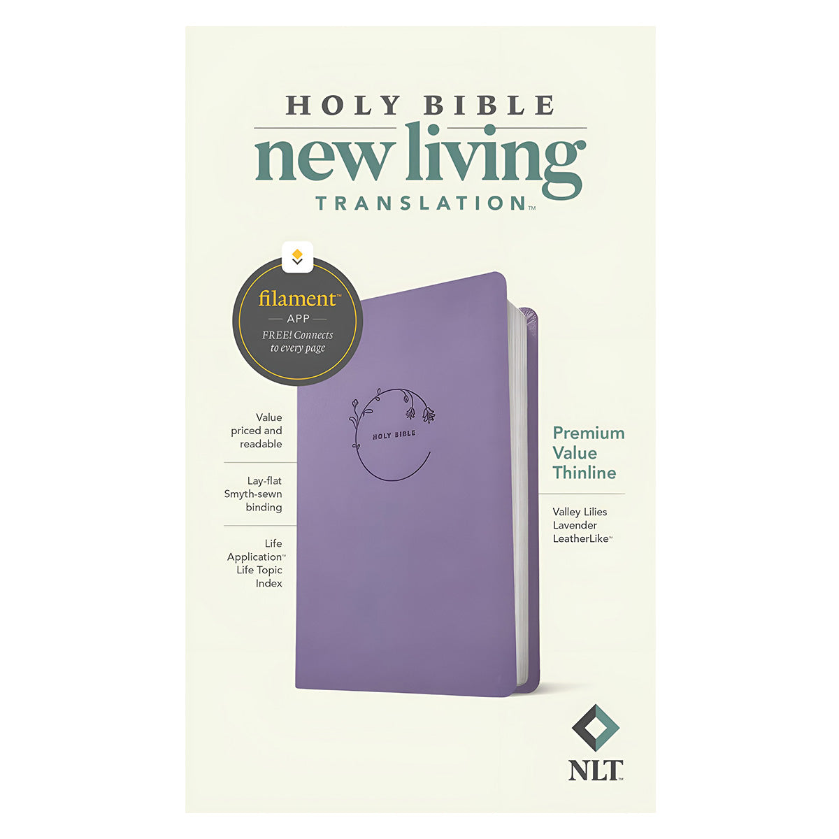 NLT Filament Premium Value Thinline Bible Large Print Imitation Leather Valley Lilies Lavender