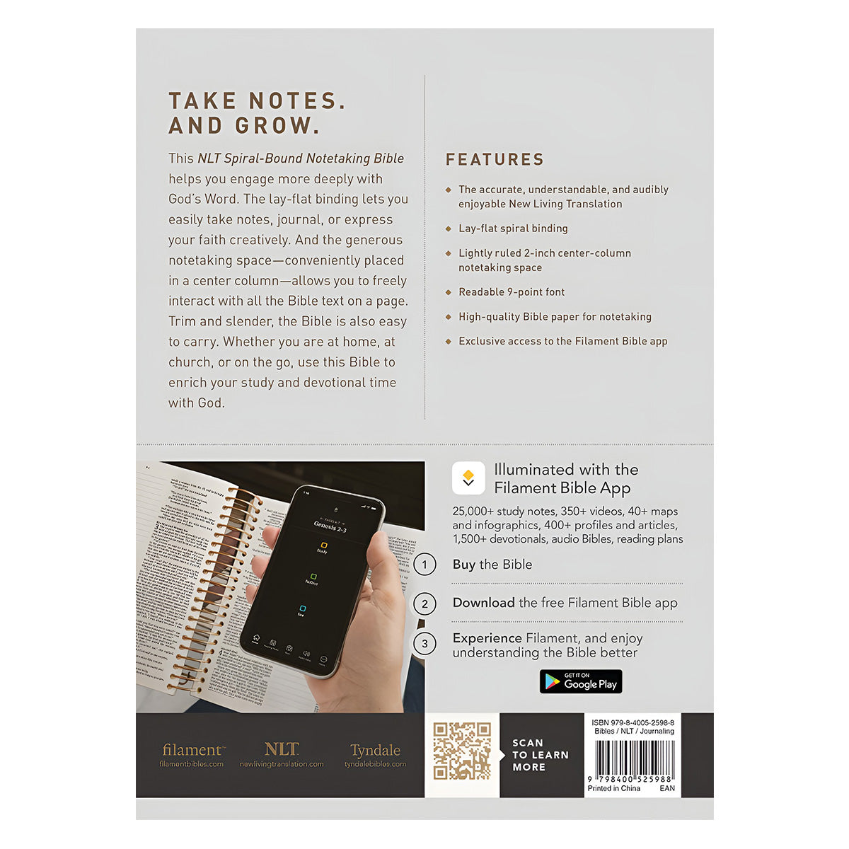 NLT Filament Notetaking Bible, Spiral-Bound, Classic Tan