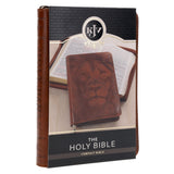 KJV Brown Lion Faux Leather Compact Bible with Zip