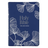 KJV Blue with White Leaves Genuine Leather Compact Large Print Bible