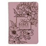 KJV Light Pink Floral Genuine Leather Compact Large Print Bible
