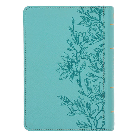 KJV Aqua Floral Genuine Leather Compact Large Print Bible