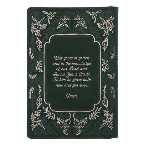 Grow in Grace Green Faux Leather Journal with Zipped Closure