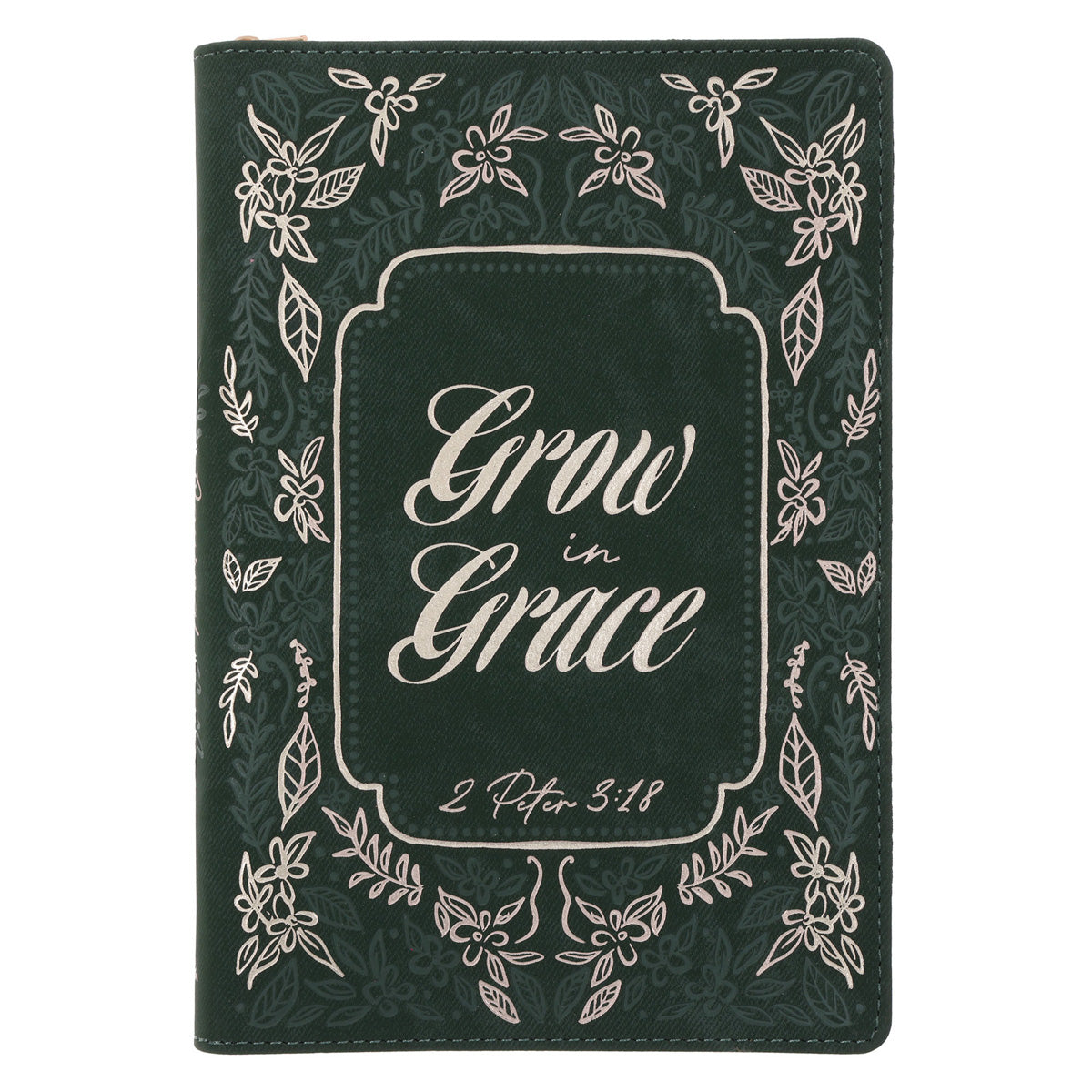 Grow in Grace Green Faux Leather Journal with Zipped Closure